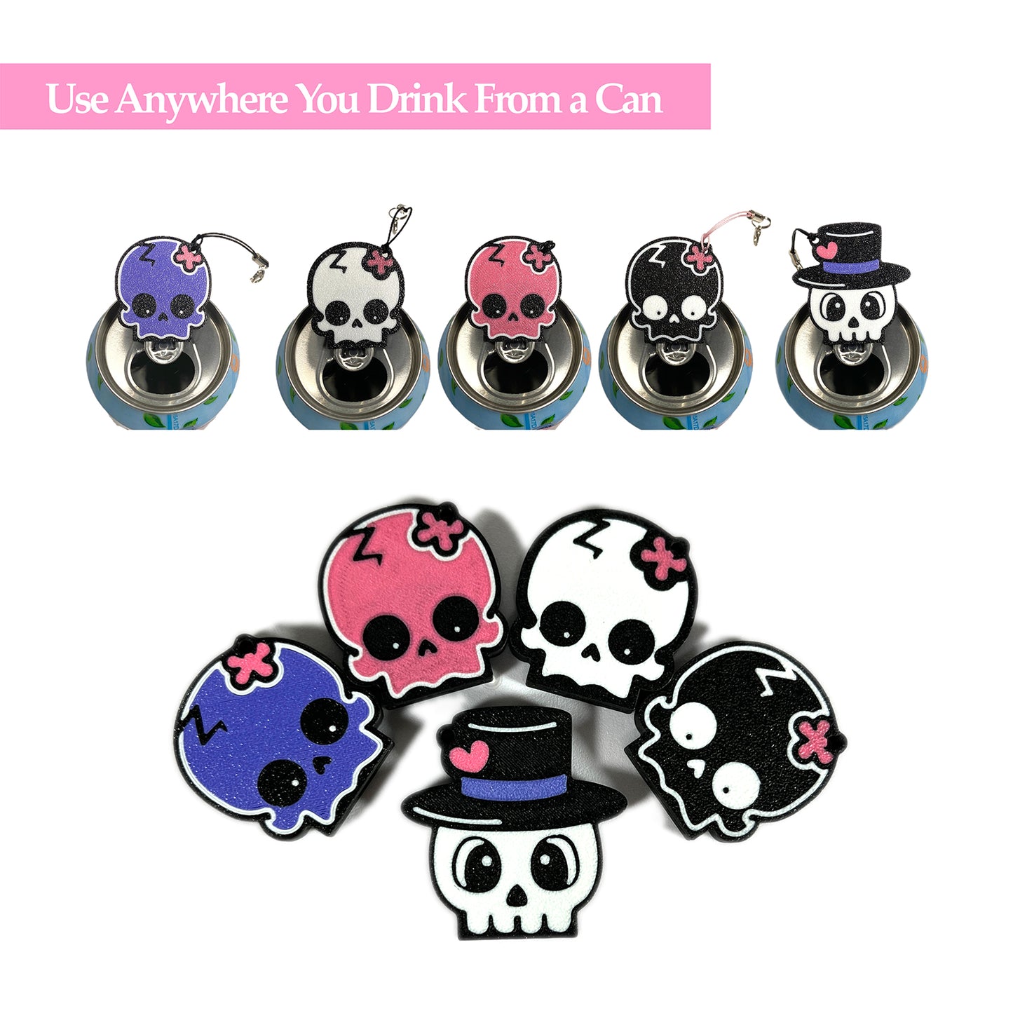CTABPALS Cute Skull Soda Can Opener Pop Can Tab Opener With Keychain Strap Help for Long Nails,Kids,Sore Hands,Arthritis