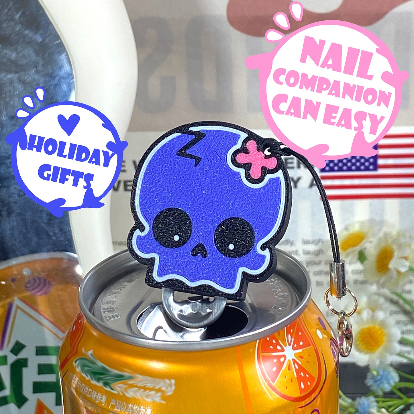 CTABPALS Cute Skull Soda Can Opener Pop Can Tab Opener With Keychain Strap Help for Long Nails,Kids,Sore Hands,Arthritis