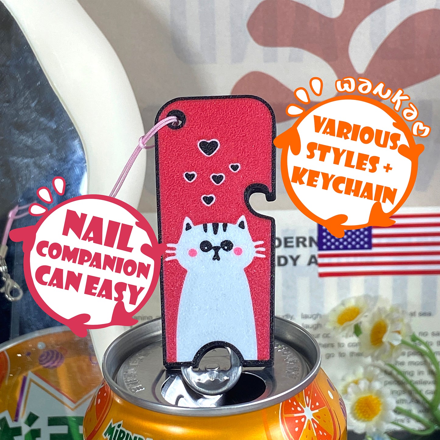 CTABPALS 2 in 1 Soda Can Opener Pop Can Tab Opener Keychain Help for Long Nails,Sore Hands,Arthritis