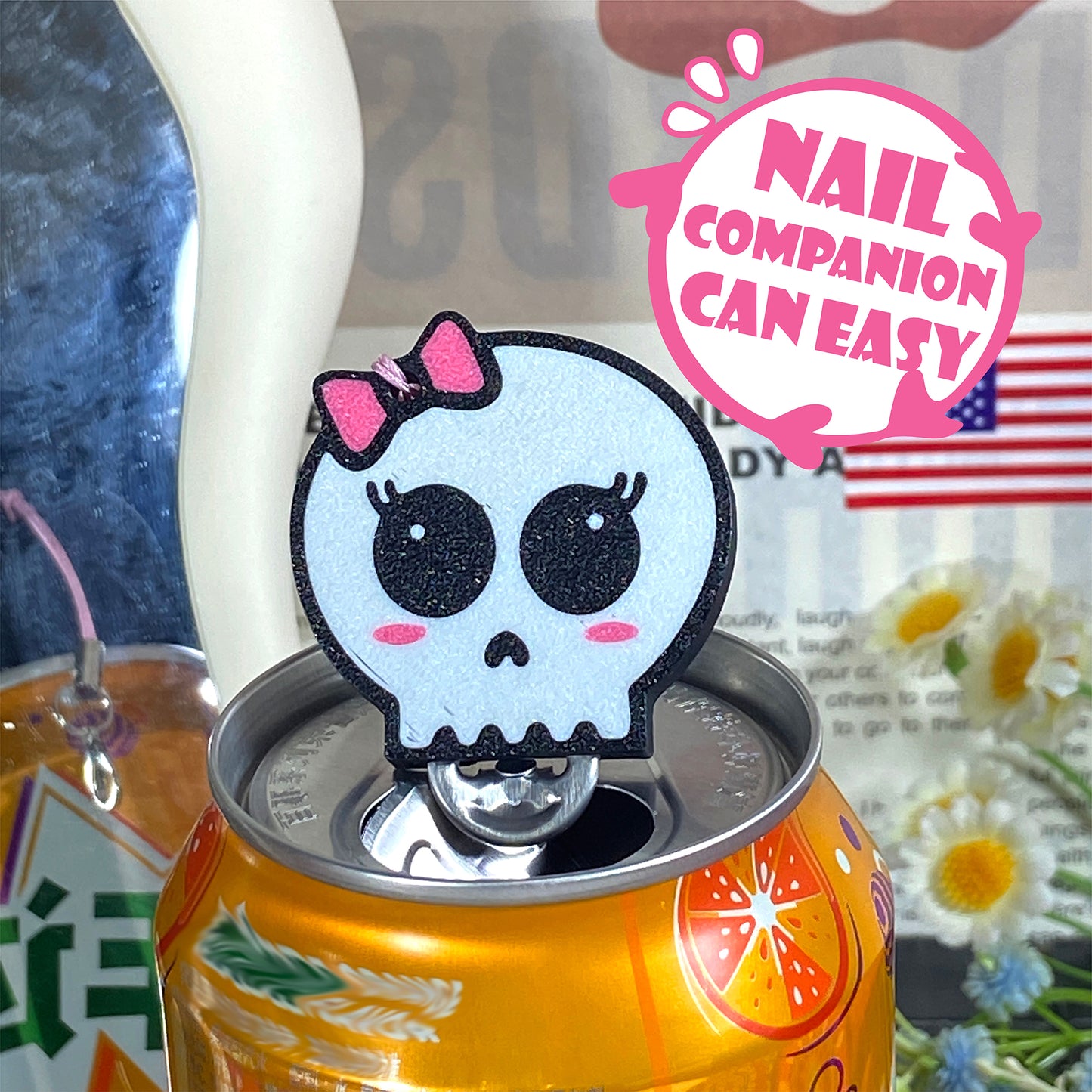 CTABPALS Cute Skull Soda Can Opener Pop Can Tab Opener With Keychain Strap Help for Long Nails,Kids,Sore Hands,Arthritis