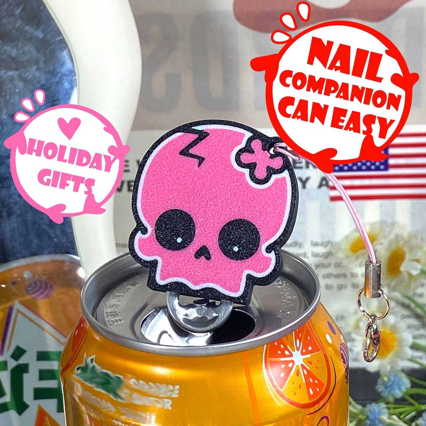 CTABPALS Cute Skull Soda Can Opener Pop Can Tab Opener With Keychain Strap Help for Long Nails,Kids,Sore Hands,Arthritis